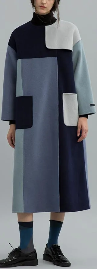 Color-Block Patched Wool Coat