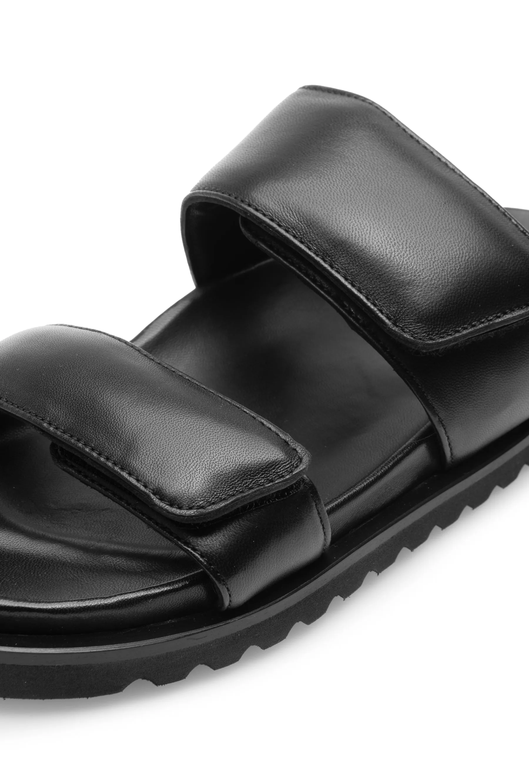 Corine Black Leather Puffy Sandals