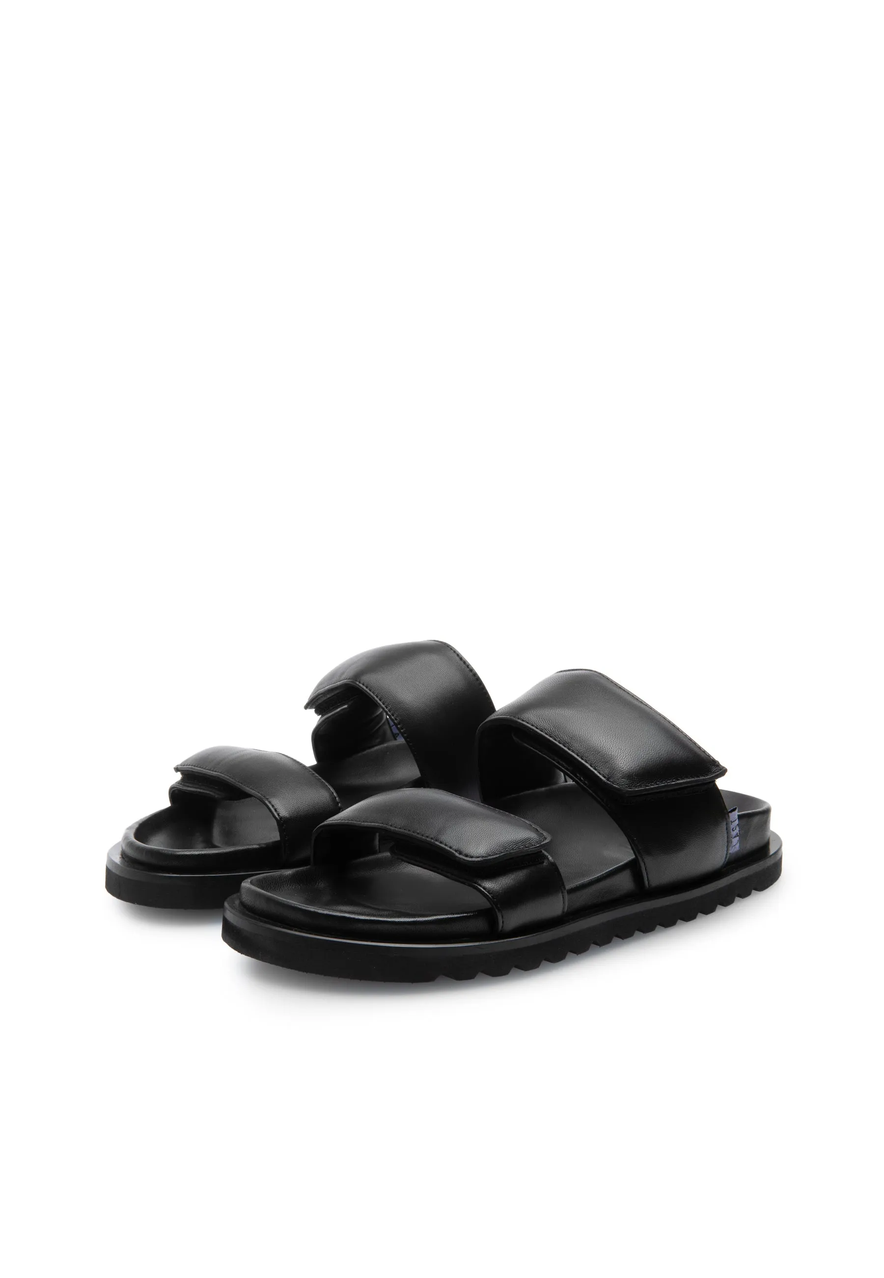 Corine Black Leather Puffy Sandals