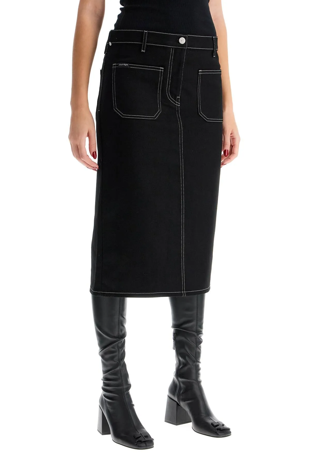 Courreges Denim Midi Skirt In Seven