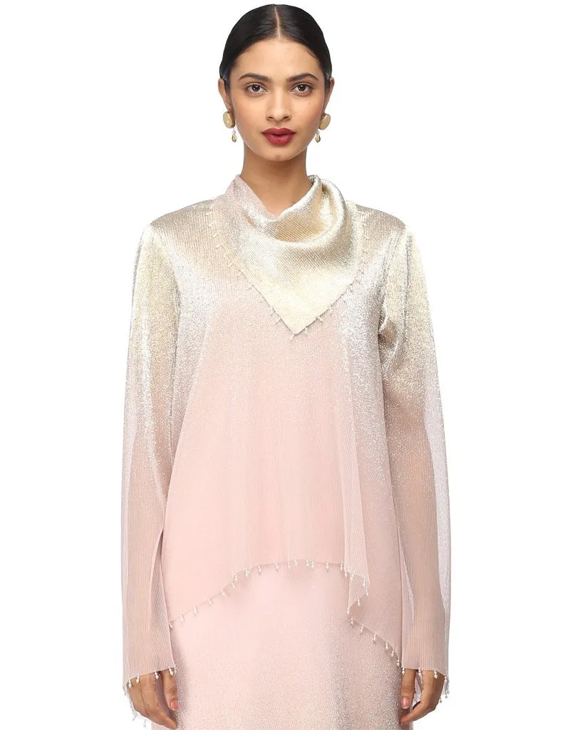 Cowl Neck Tunic with Asymmetric Layers- Blush