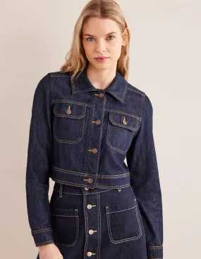 Cropped Casual Cotton Jacket-Indigo