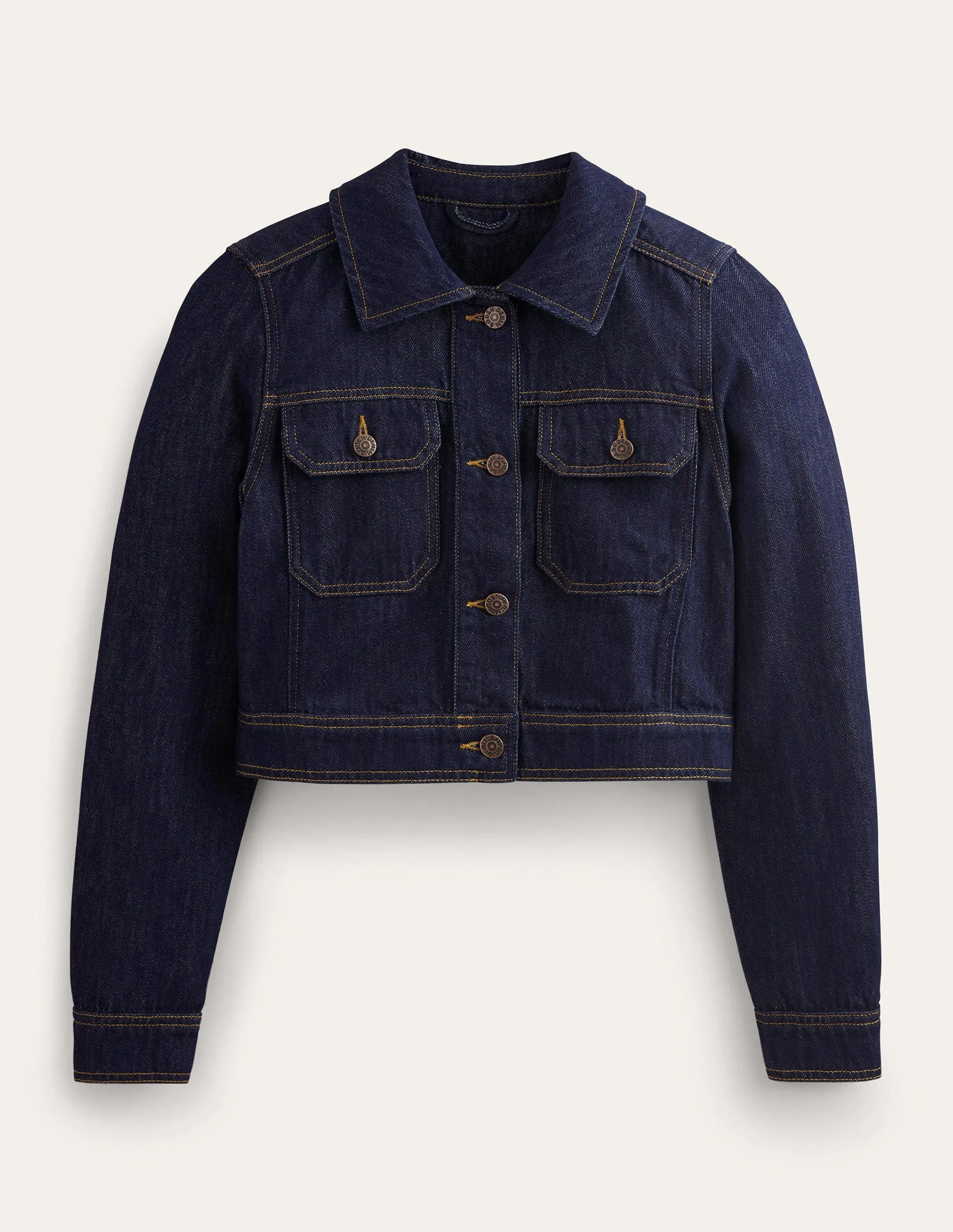 Cropped Casual Cotton Jacket-Indigo