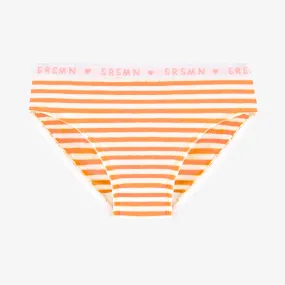 Culotte bikini à rayure tangerine et blanc en jersey, enfant  || Tangerine and white bikini panties with stripes in jersey, child