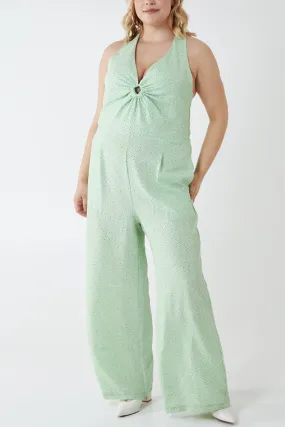 Curve Halterneck Culottes Jumpsuit With Ring Details