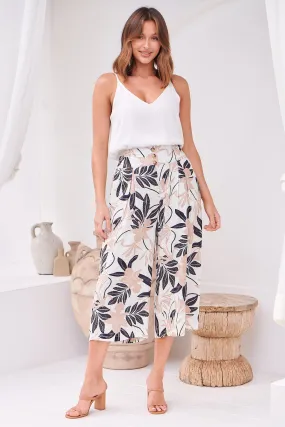 Darcie White/Leaf Print Wide Leg Crop Pant