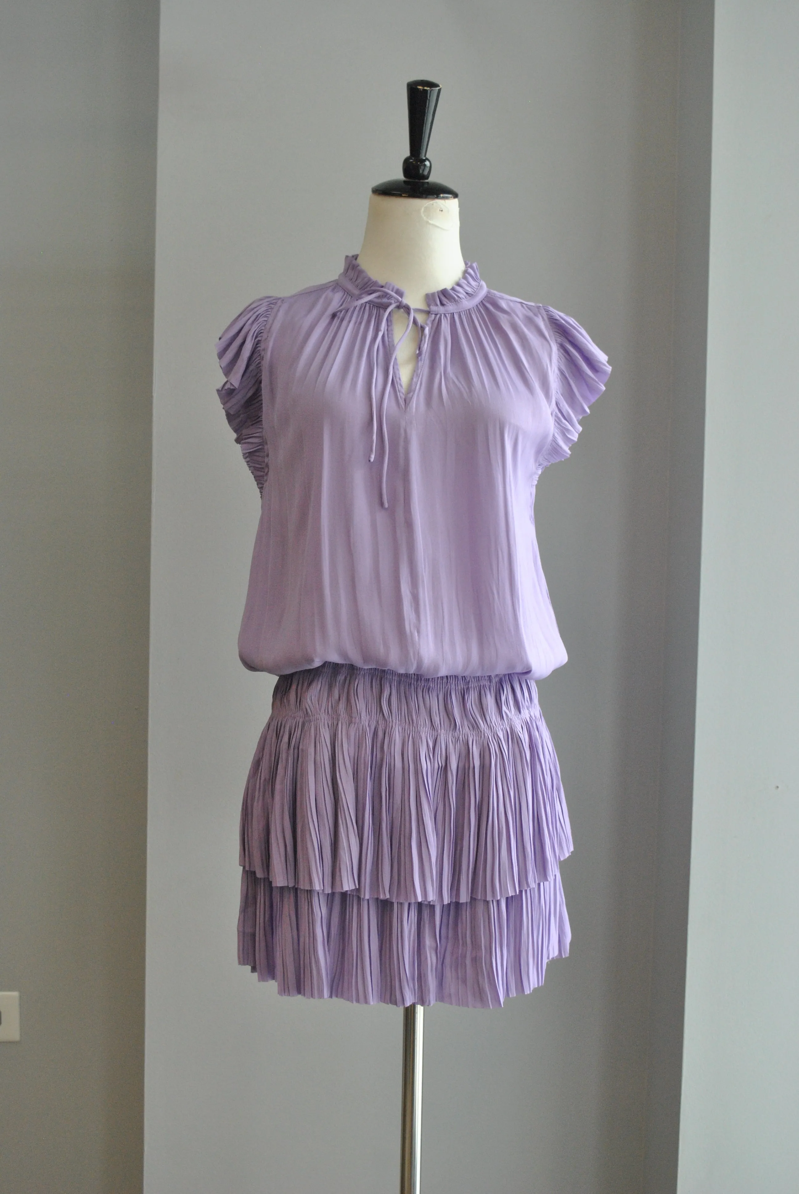 DARK LAVENDER TUNIC MIMI DRESS WITH ELASTIC WAIST