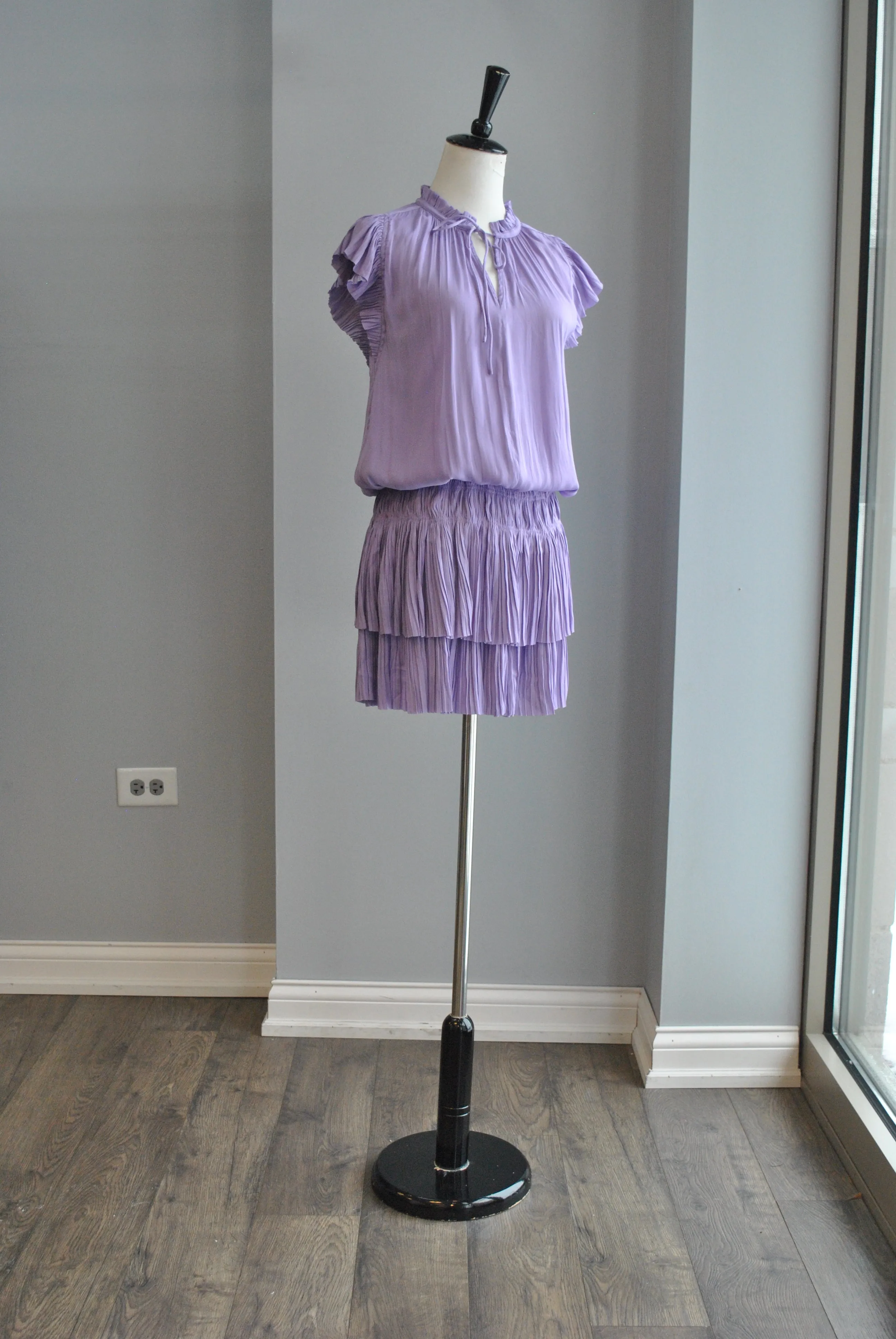 DARK LAVENDER TUNIC MIMI DRESS WITH ELASTIC WAIST