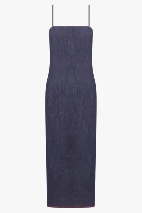 Denim Spaghetti Strap Midi Dress | Dark Blue