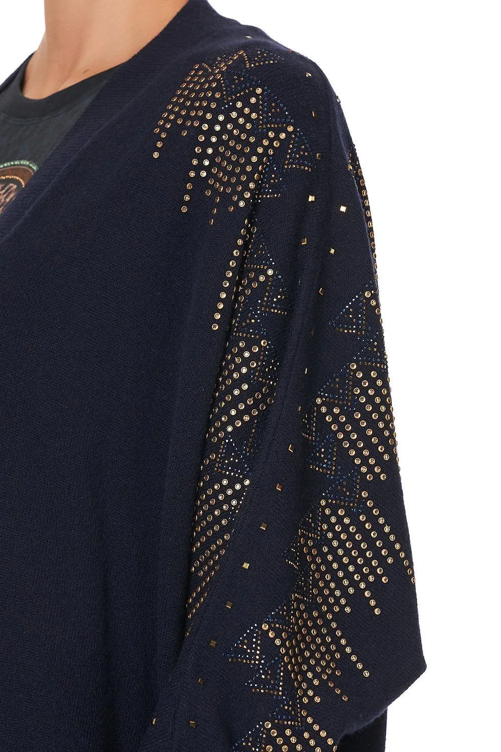 DOLMAN SHOULDER PAD CARDIGAN LUXE NAVY