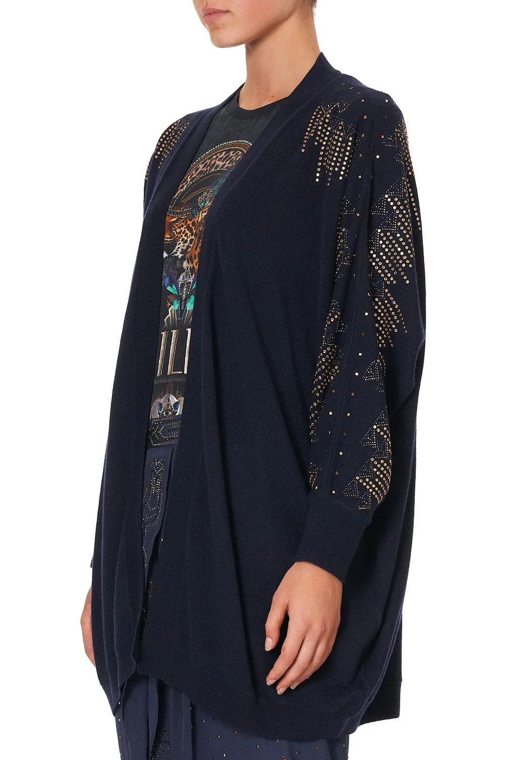 DOLMAN SHOULDER PAD CARDIGAN LUXE NAVY