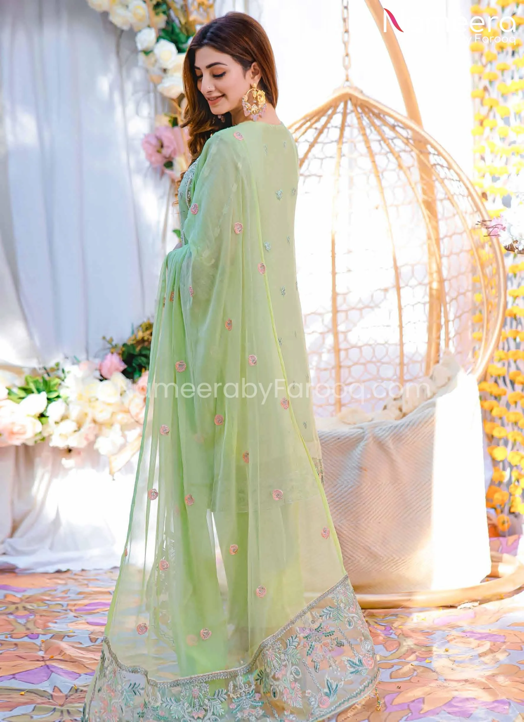 Embroidered Pakistani Dress in Pistachio Shade #PF247