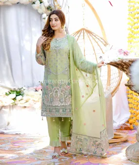 Embroidered Pakistani Dress in Pistachio Shade #PF247