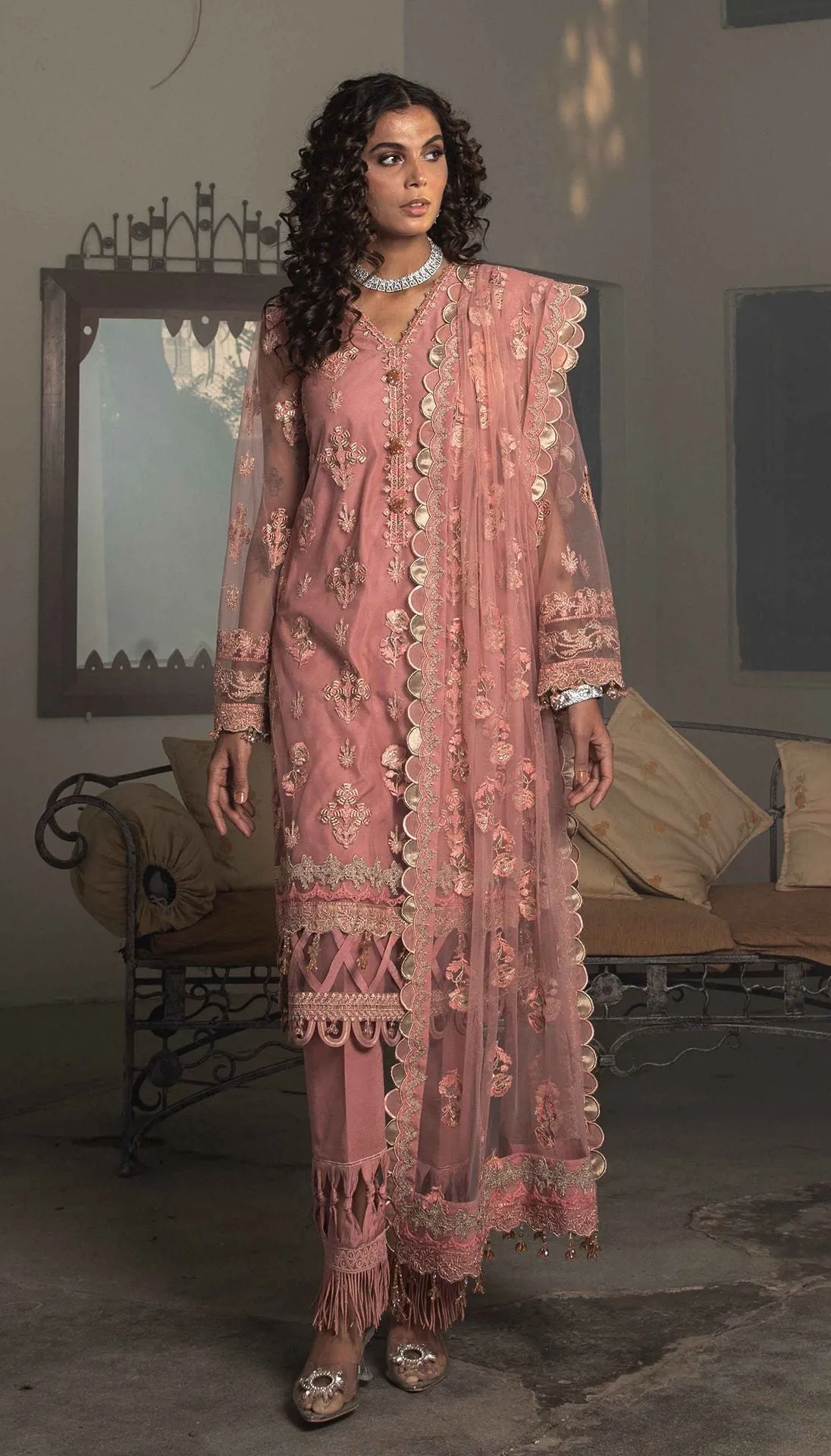 Embroidered Pakistani Suit in Soft Pink Shade #PF320