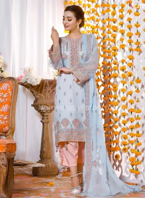 Embroidered Salwar Kameez in Light Blue Shade #PF243