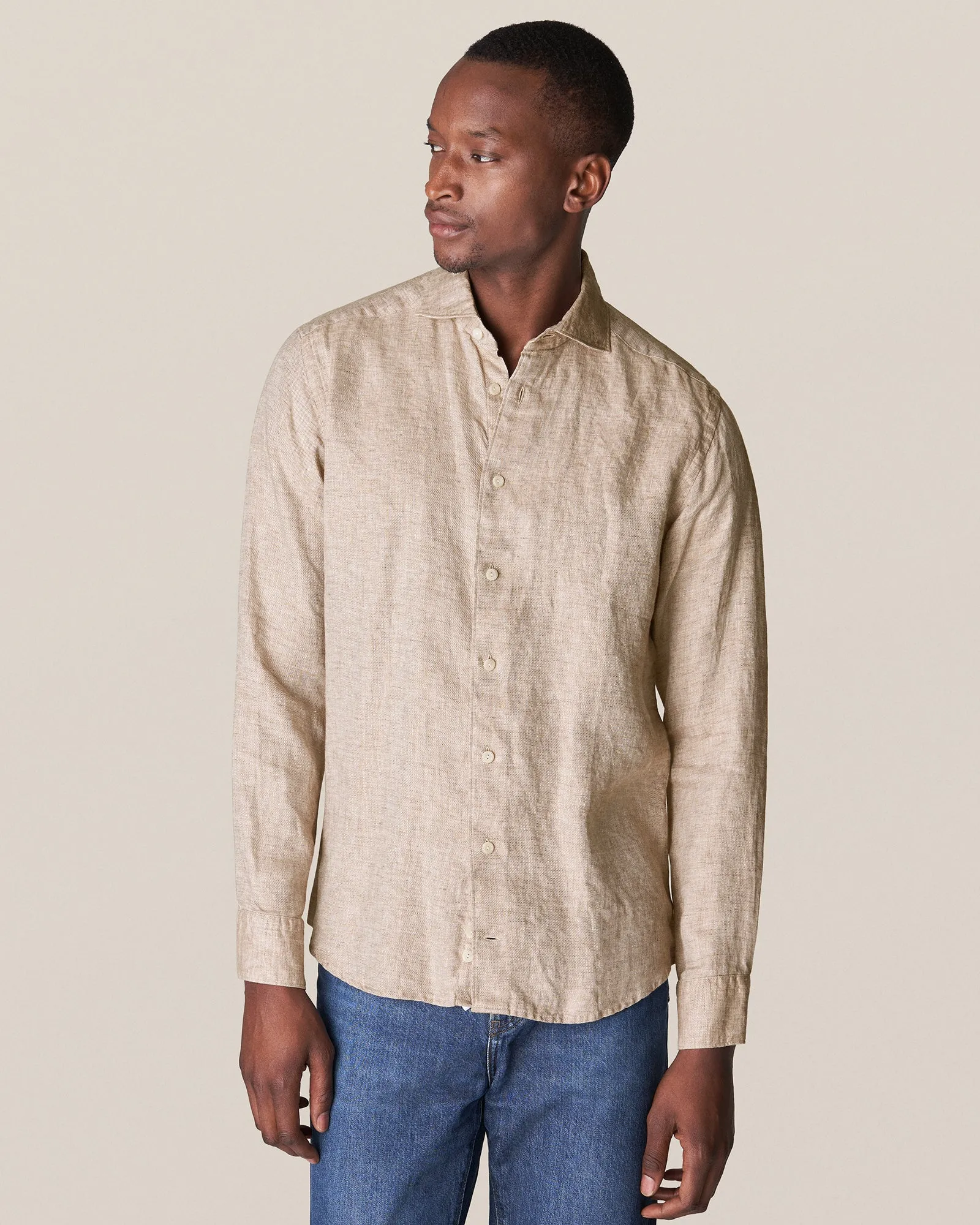 ETON 10000321738 OATMEAL SLIM LINEN SC SHIRT