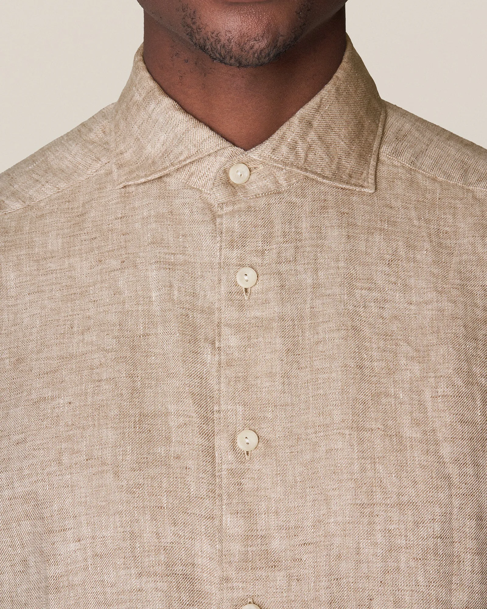 ETON 10000321738 OATMEAL SLIM LINEN SC SHIRT