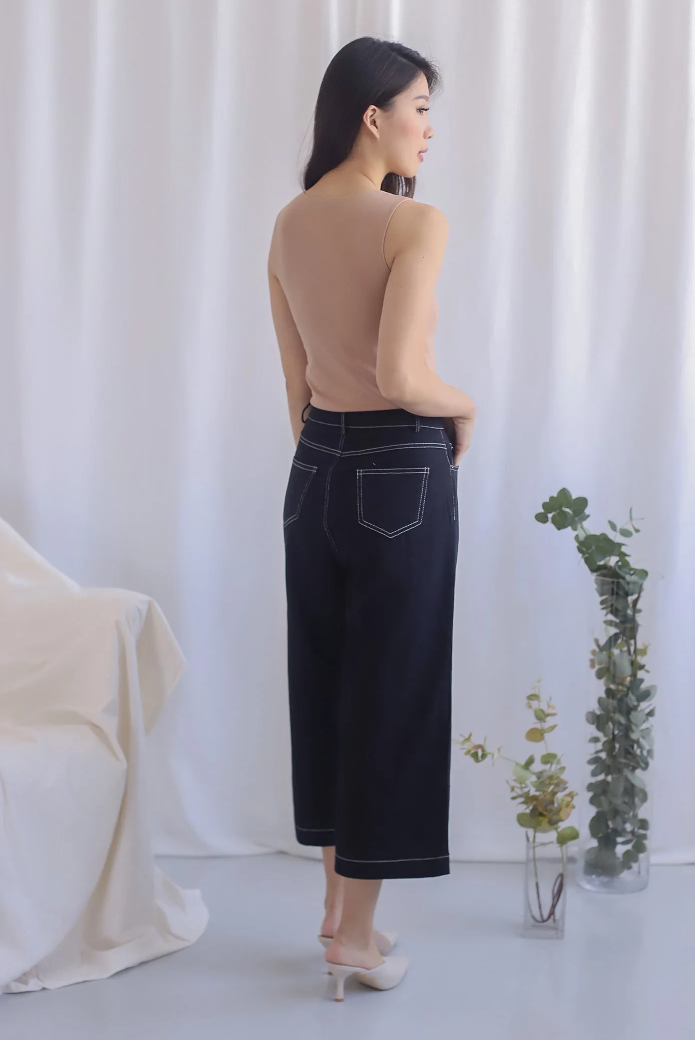 Everetti Denim Culottes In Black