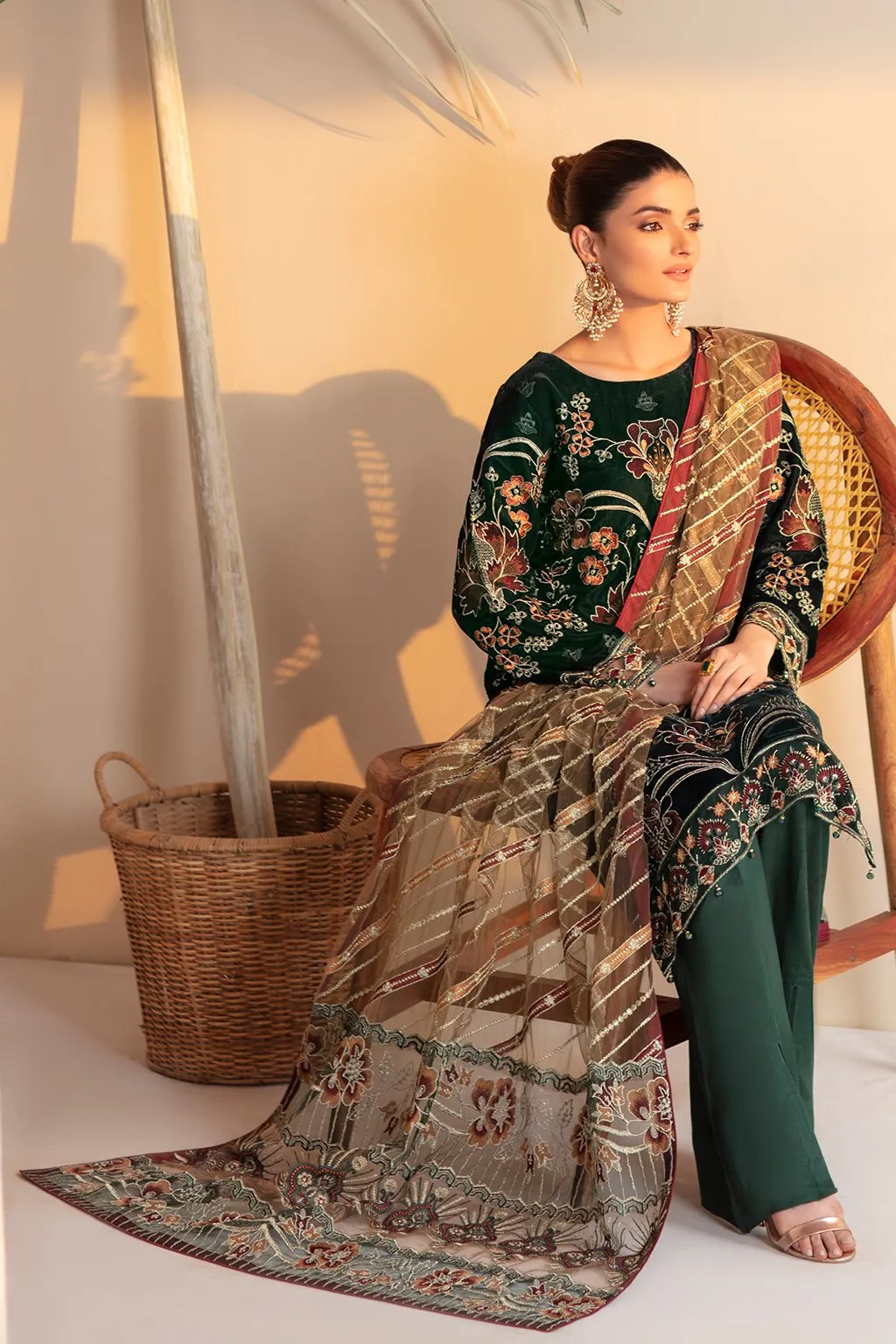 Fancy Velvet Salwar Kameez in Bottle Green Shade #PF275