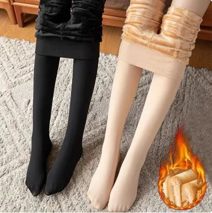 FLEECE LINED THERMAL LEGGING TIGHTS SOLID BLACK