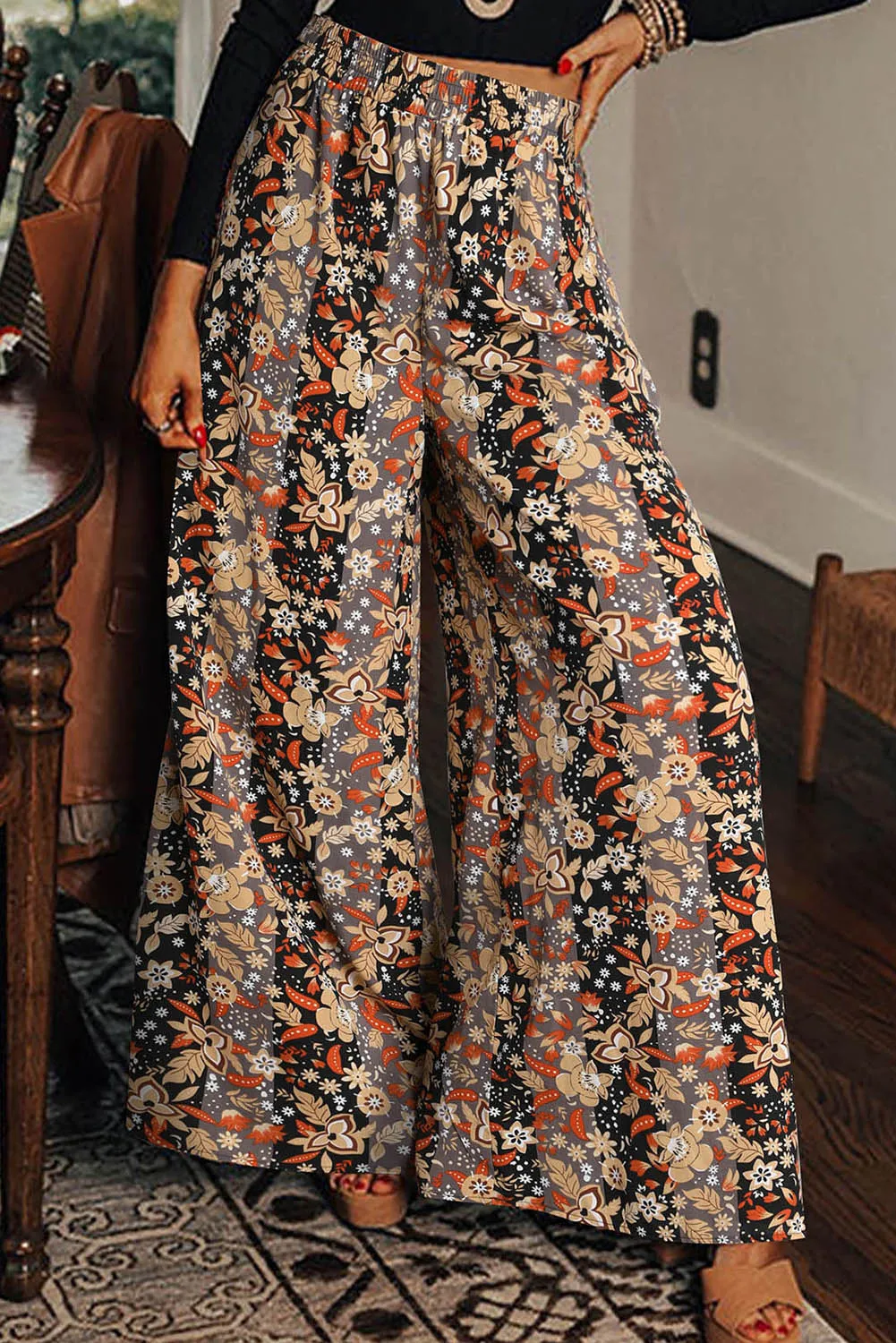 Floral Print High Waist Wide Leg Pants