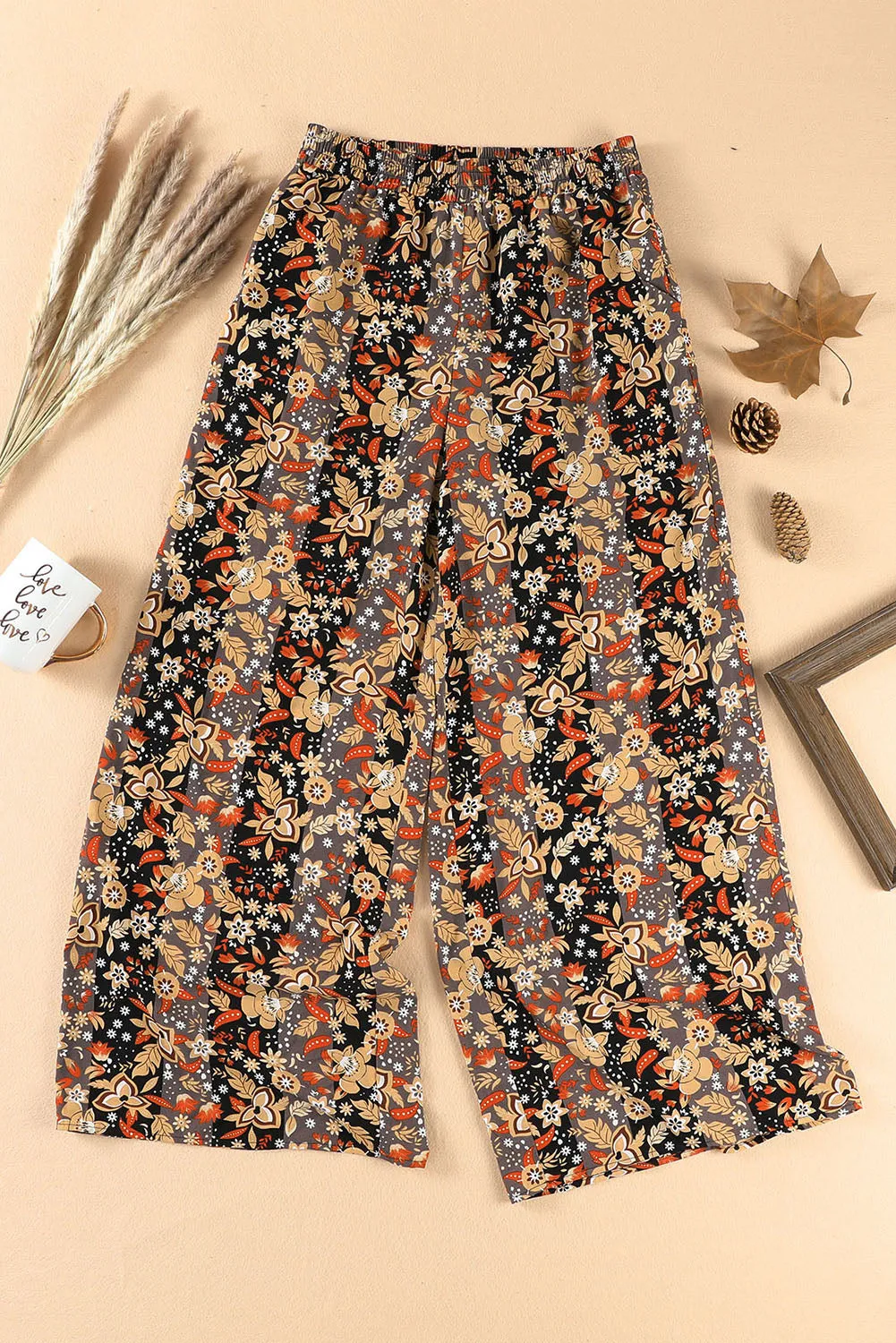 Floral Print High Waist Wide Leg Pants