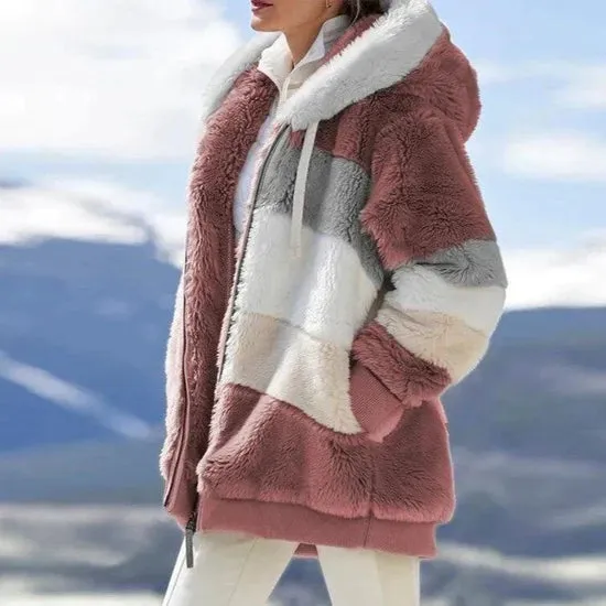 Fluffy hooded jacket for women