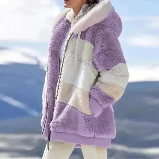 Fluffy hooded jacket for women