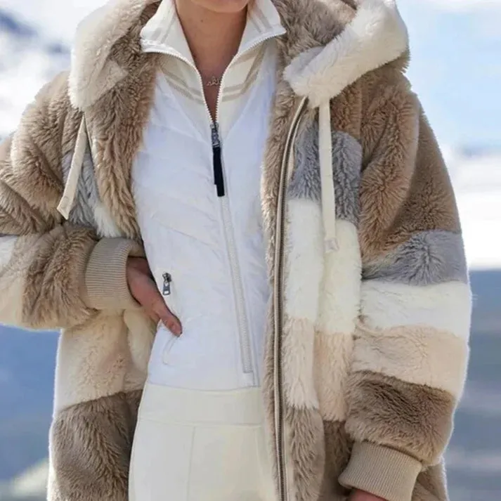 Fluffy hooded jacket for women