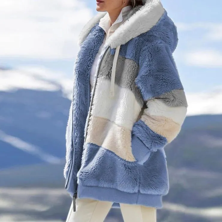 Fluffy hooded jacket for women