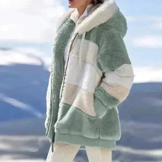 Fluffy hooded jacket for women