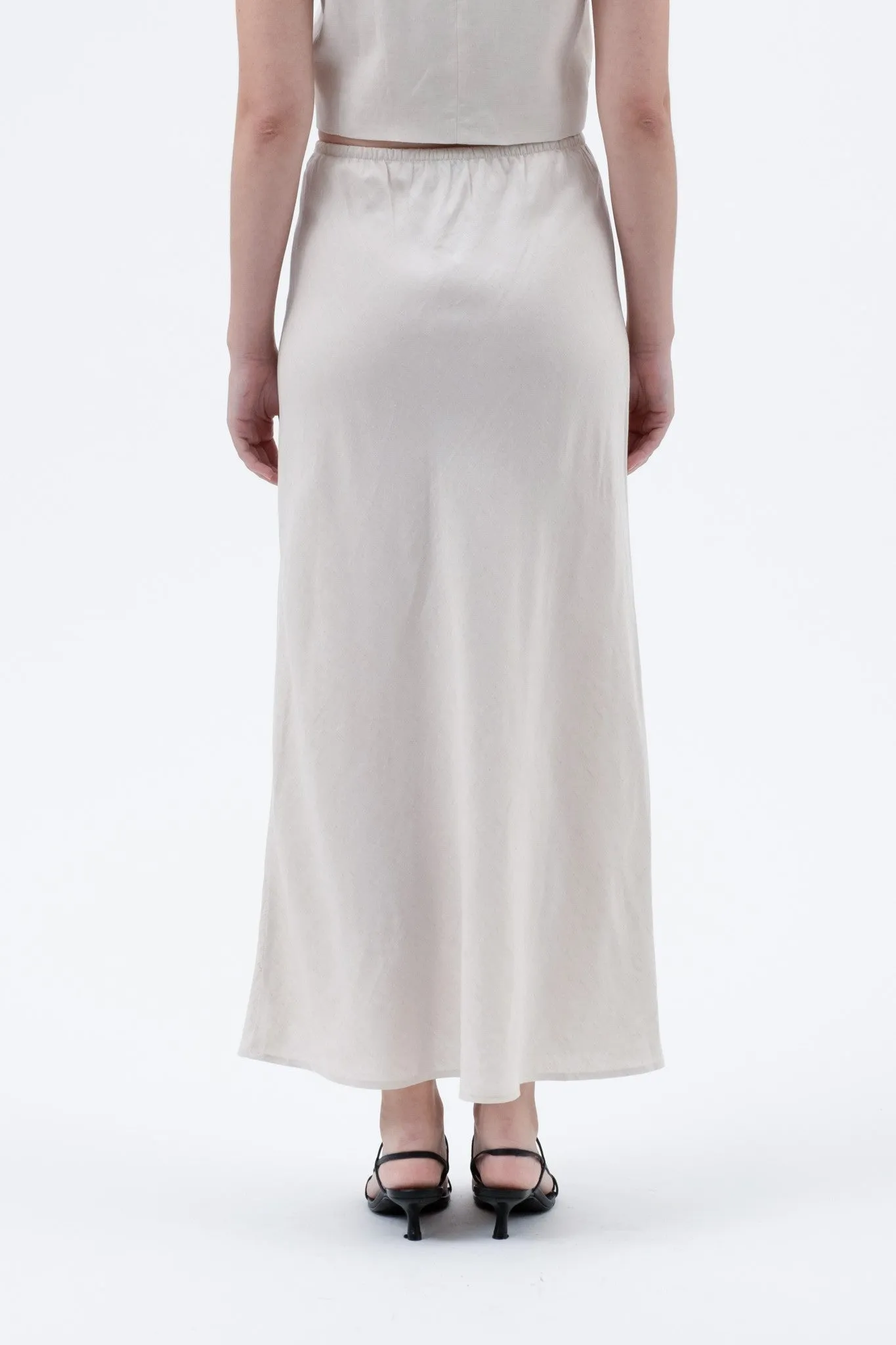 Front Tie Linen Midi Skirt