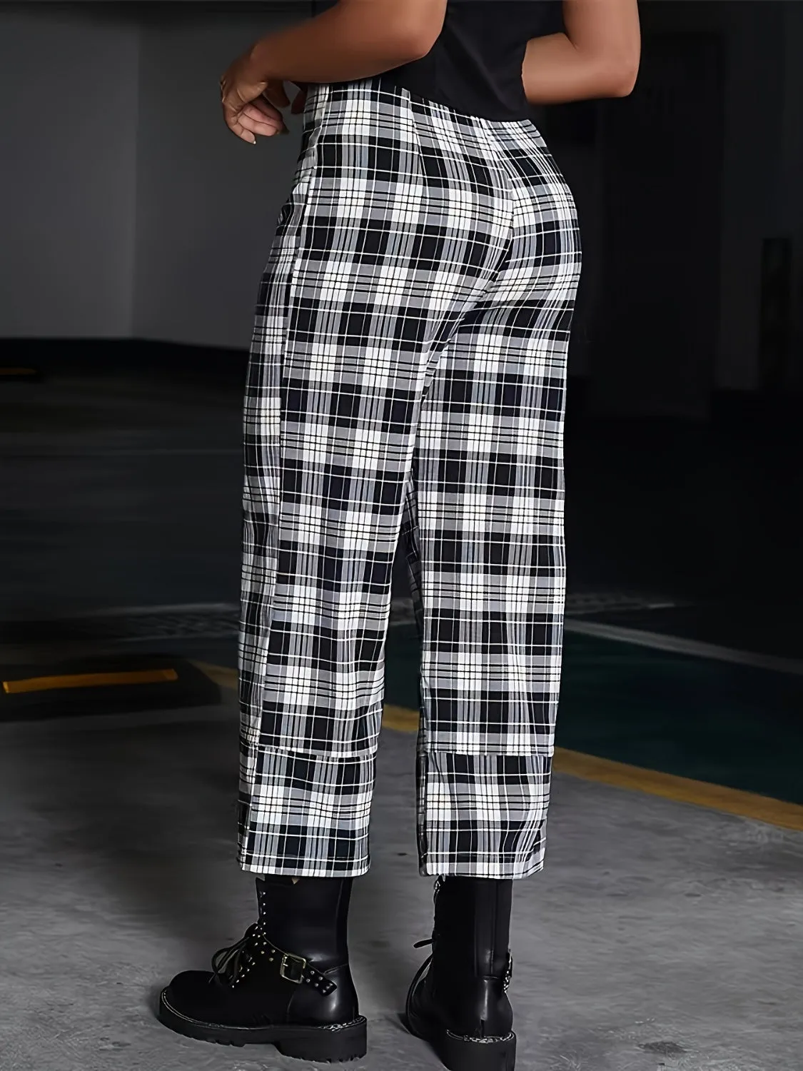 Full Size Plaid High Waist Pants