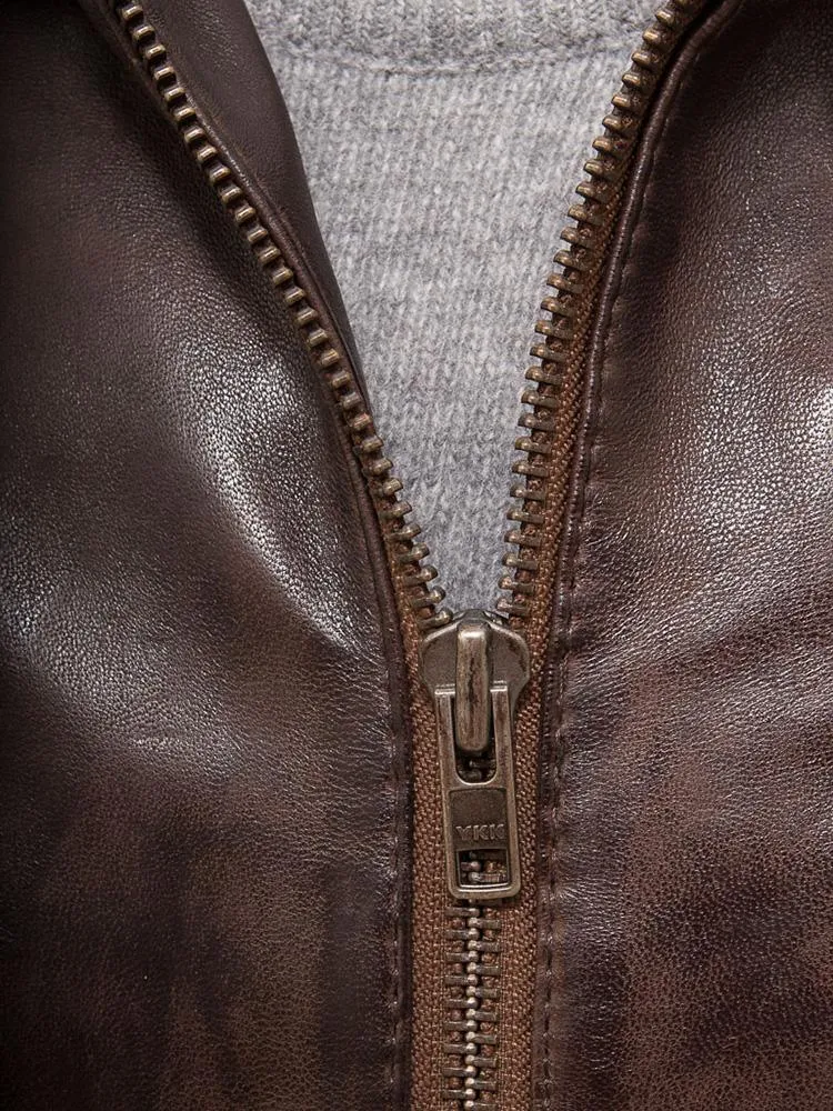 George Brown Removable Hooded Leather Jacket for Men