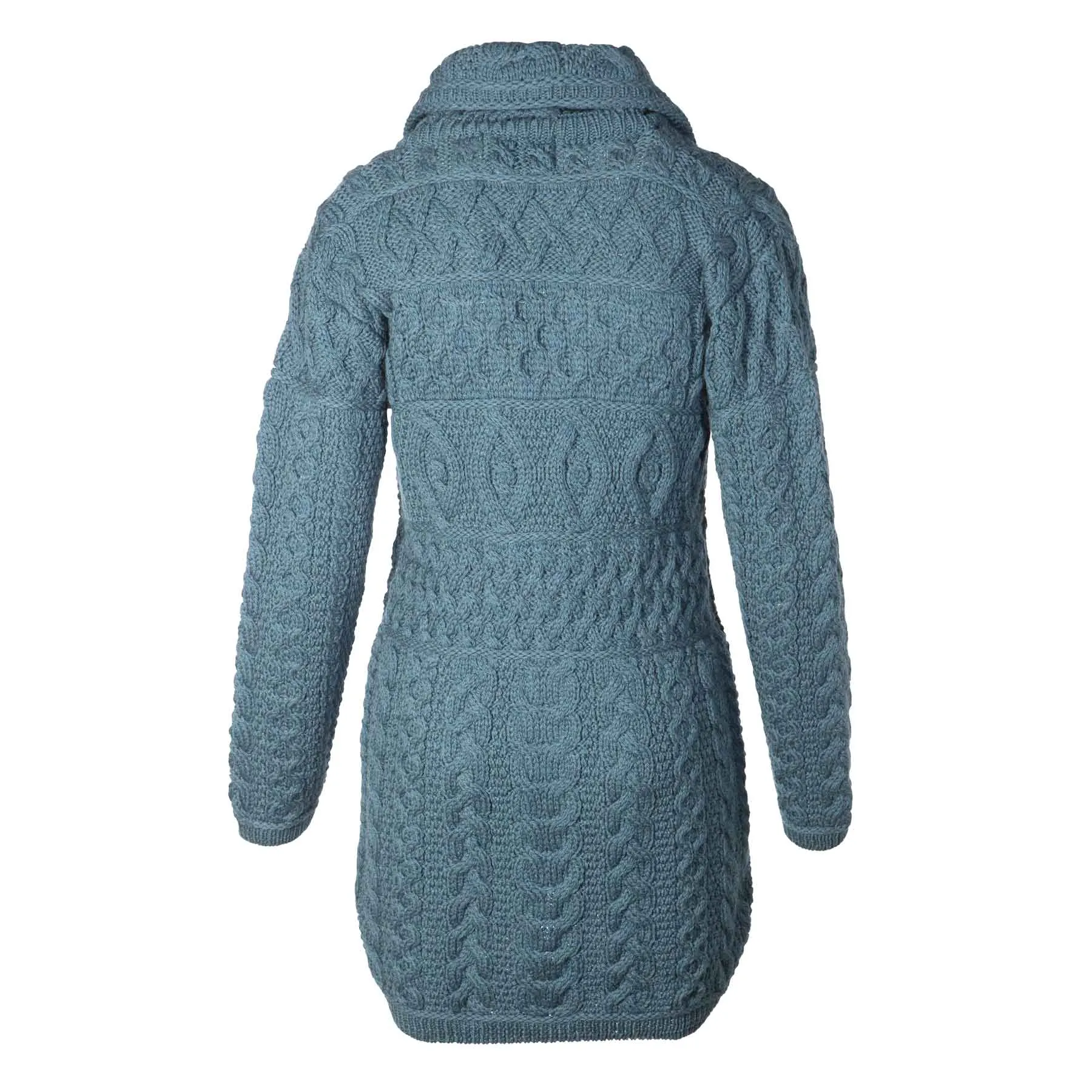 Glendalough Double Collar Zip Up Aran Knit Coat- Peacock