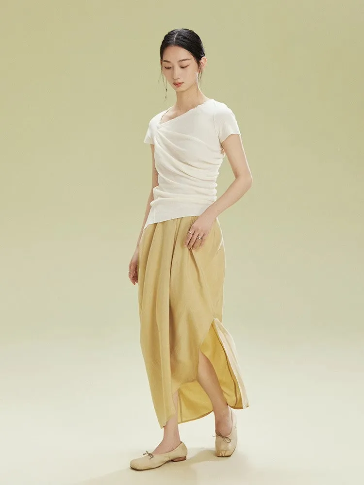 Gradation Nichi Drape Satin Nichi Asymmetry Long-Skirt