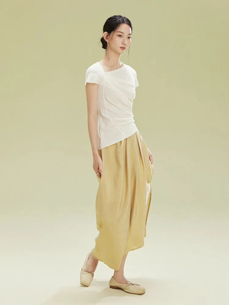 Gradation Nichi Drape Satin Nichi Asymmetry Long-Skirt