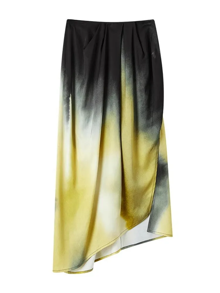 Gradation Nichi Drape Satin Nichi Asymmetry Long-Skirt