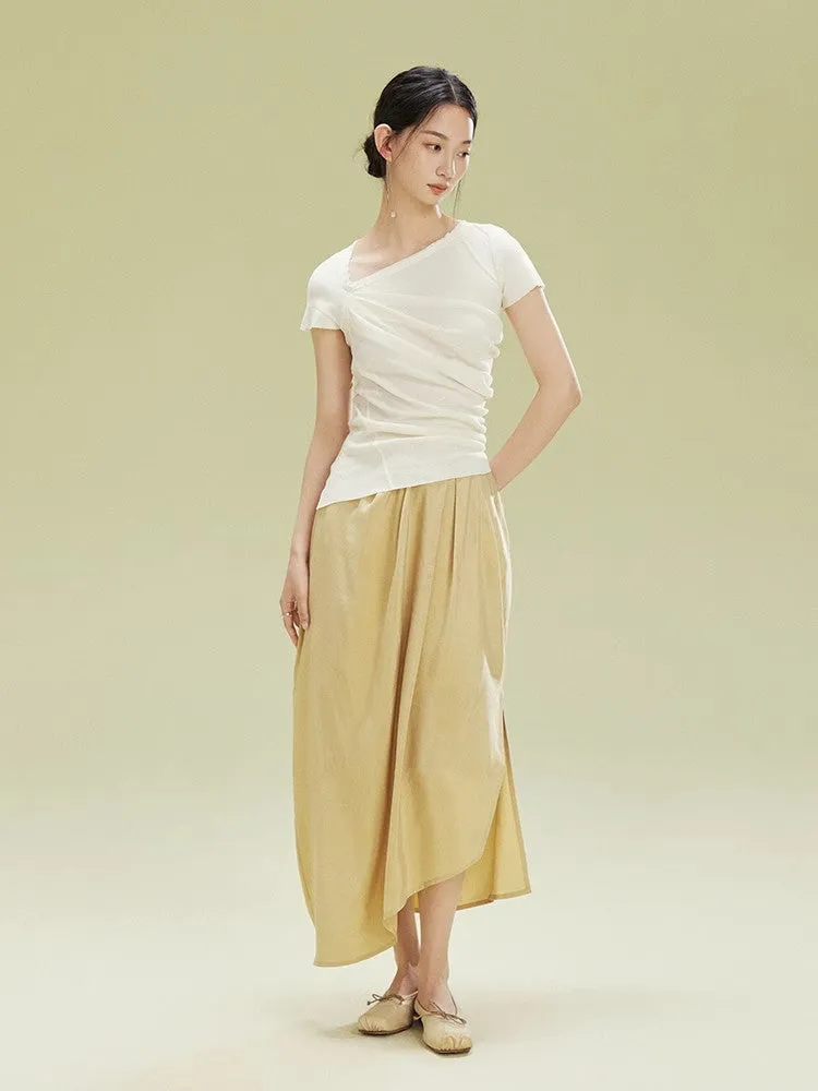 Gradation Nichi Drape Satin Nichi Asymmetry Long-Skirt