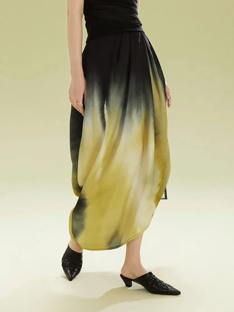 Gradation Nichi Drape Satin Nichi Asymmetry Long-Skirt