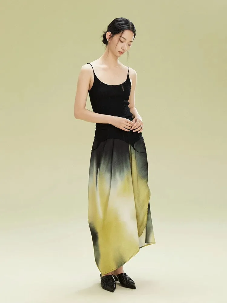 Gradation Nichi Drape Satin Nichi Asymmetry Long-Skirt