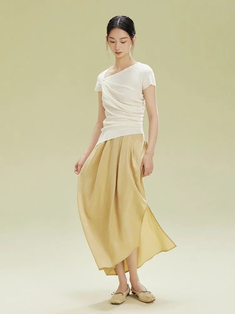 Gradation Nichi Drape Satin Nichi Asymmetry Long-Skirt