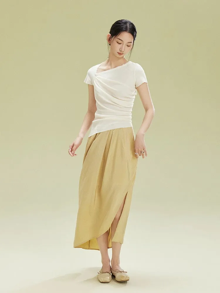 Gradation Nichi Drape Satin Nichi Asymmetry Long-Skirt