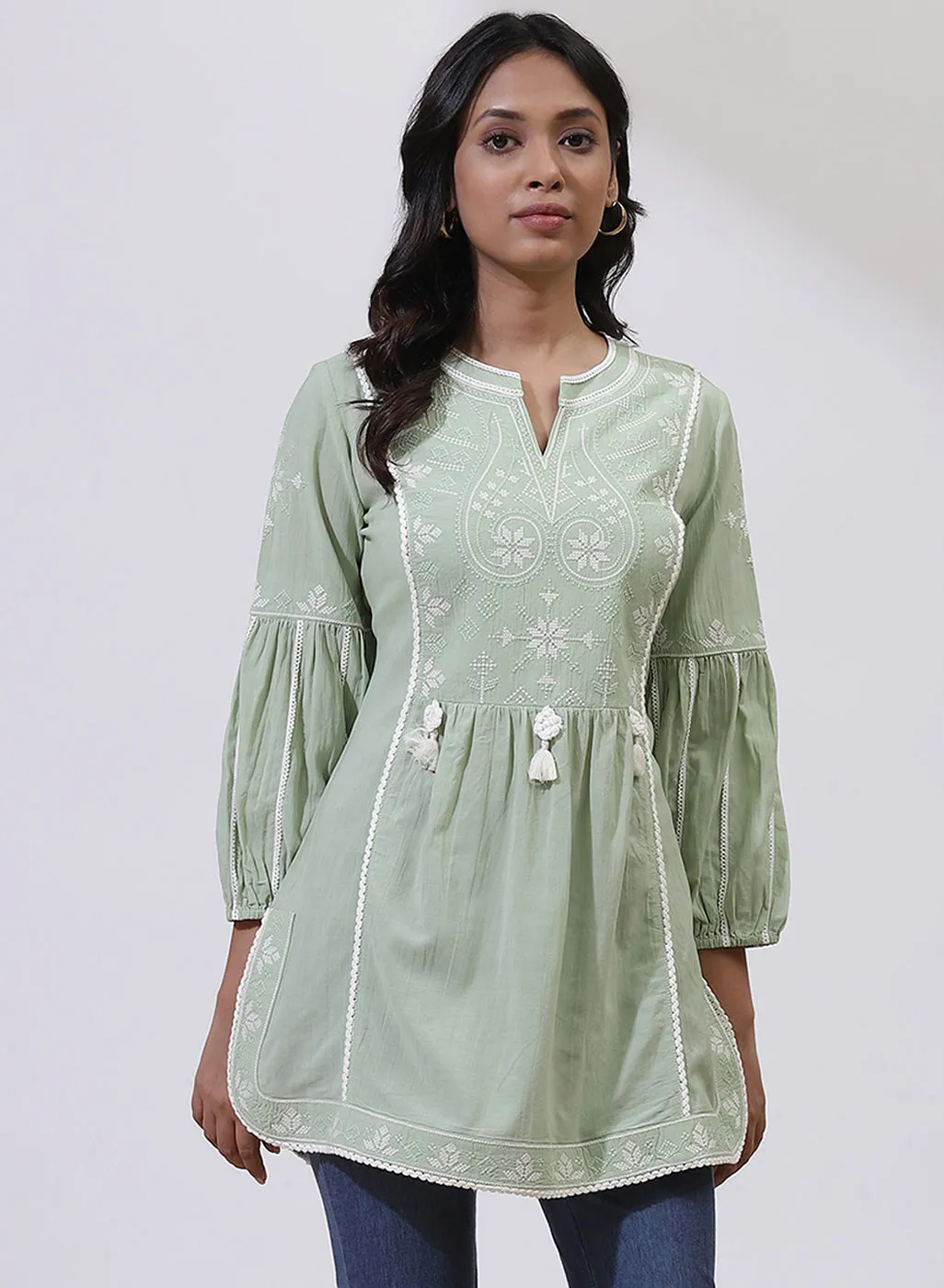 Green Alora Collection Embroidered Tunic