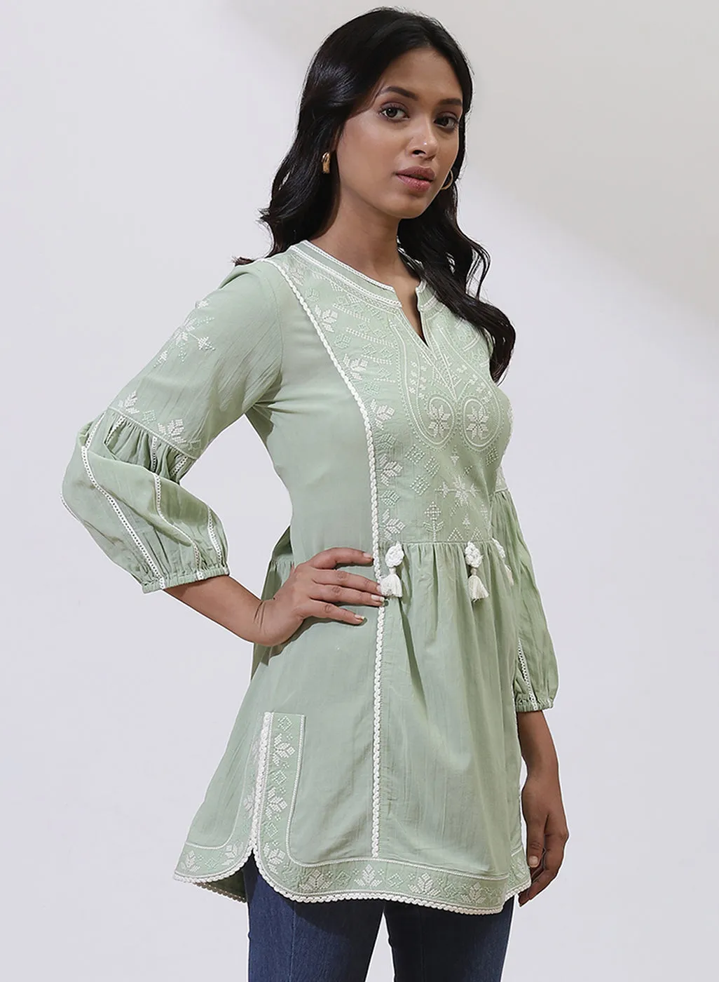 Green Alora Collection Embroidered Tunic