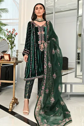 Green Velvet Ladies Salwar Kameez Pakistani Dress #PN563