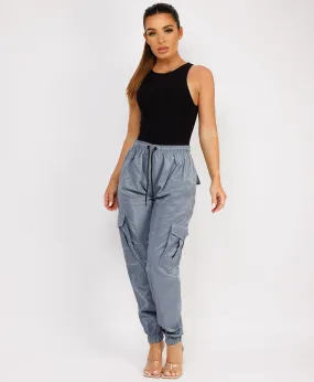 Grey Shell Cuffed Pocketed Cargo Trousers