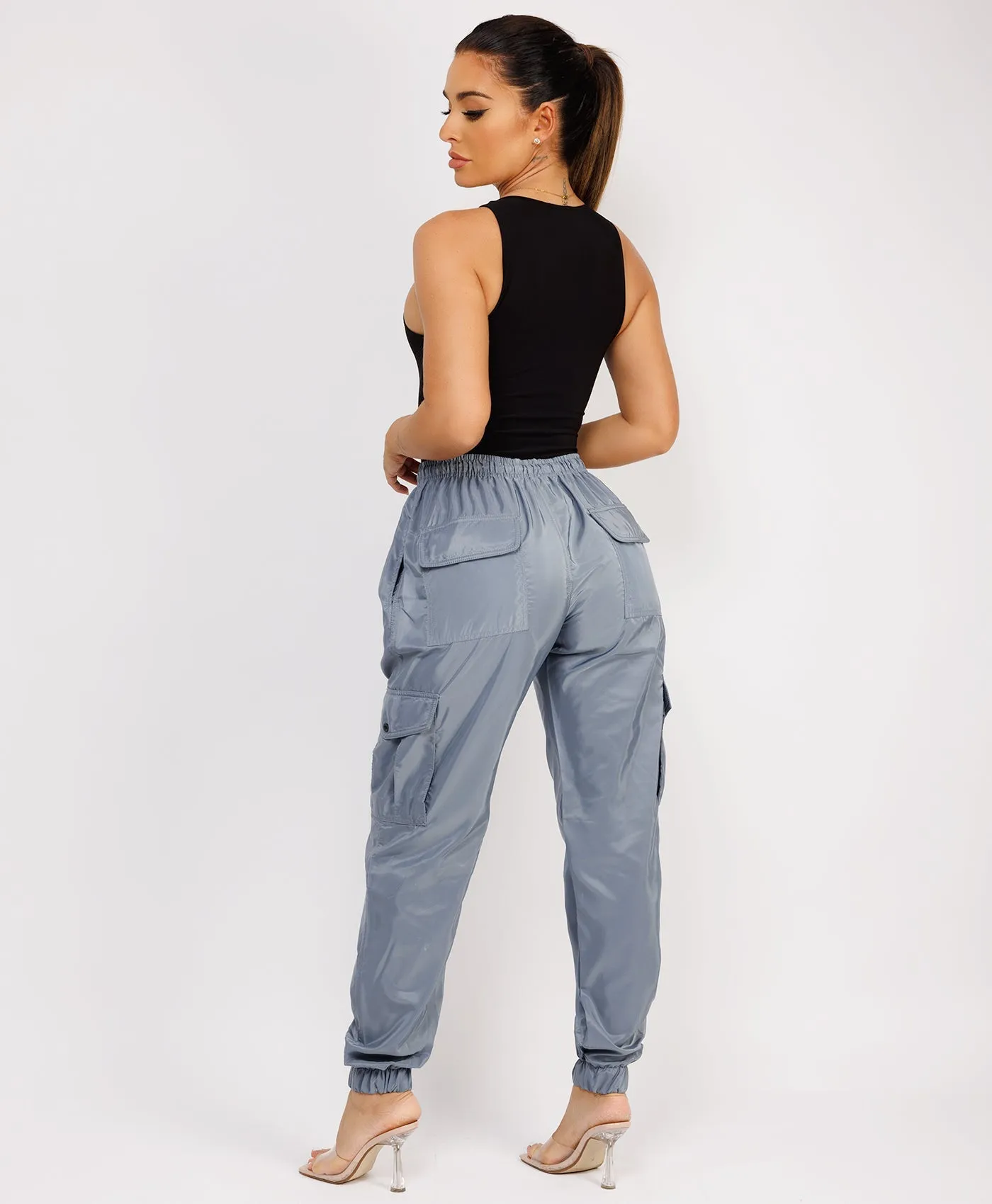 Grey Shell Cuffed Pocketed Cargo Trousers