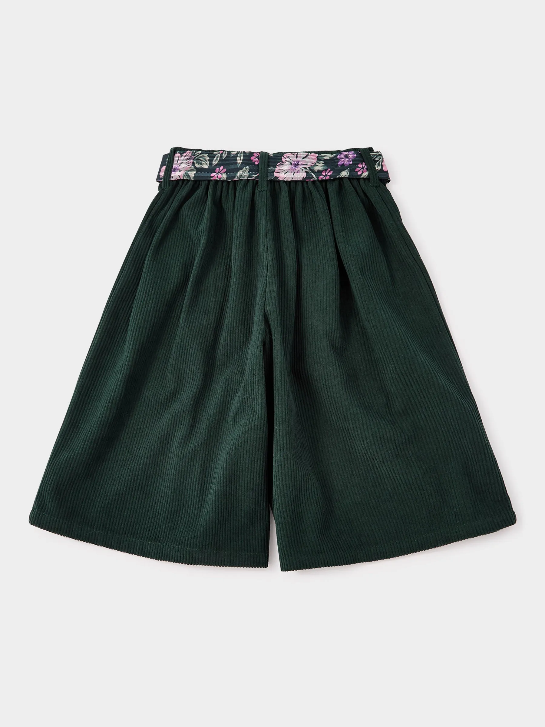 GWD Jade Green Corduroy Culottes with Floral Belt