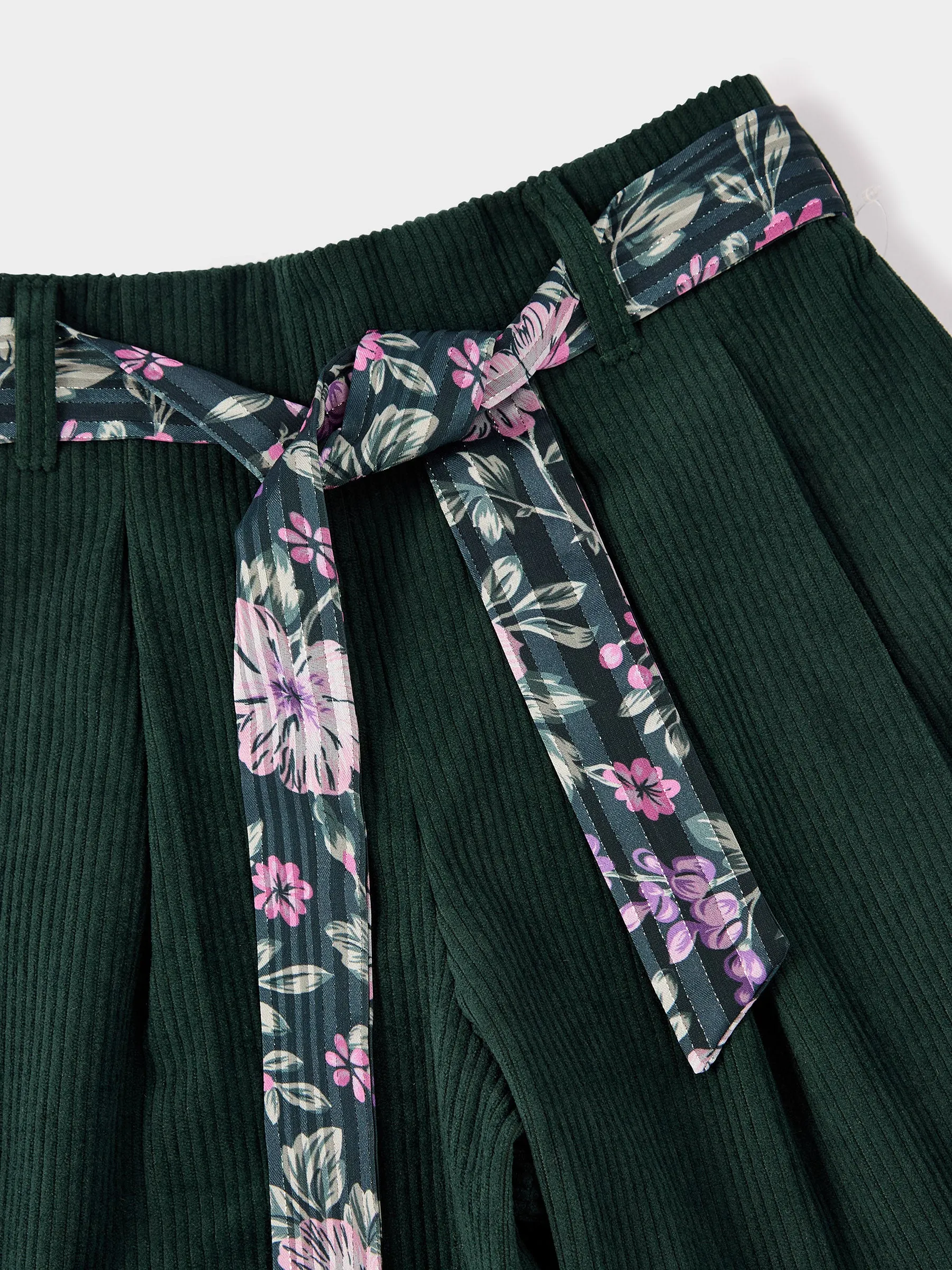 GWD Jade Green Corduroy Culottes with Floral Belt